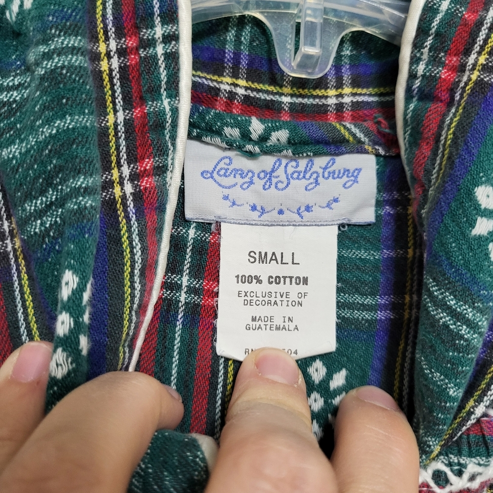 Lanz of Salzburg Red Plaid Flannel Nightgown Cotton Long Sleeve Maxi Winter Sz S - Picture 9 of 9